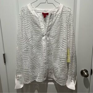 NWT Lord & Taylor JS Collections White Stripe Textured Sheer Zip-up Jacket